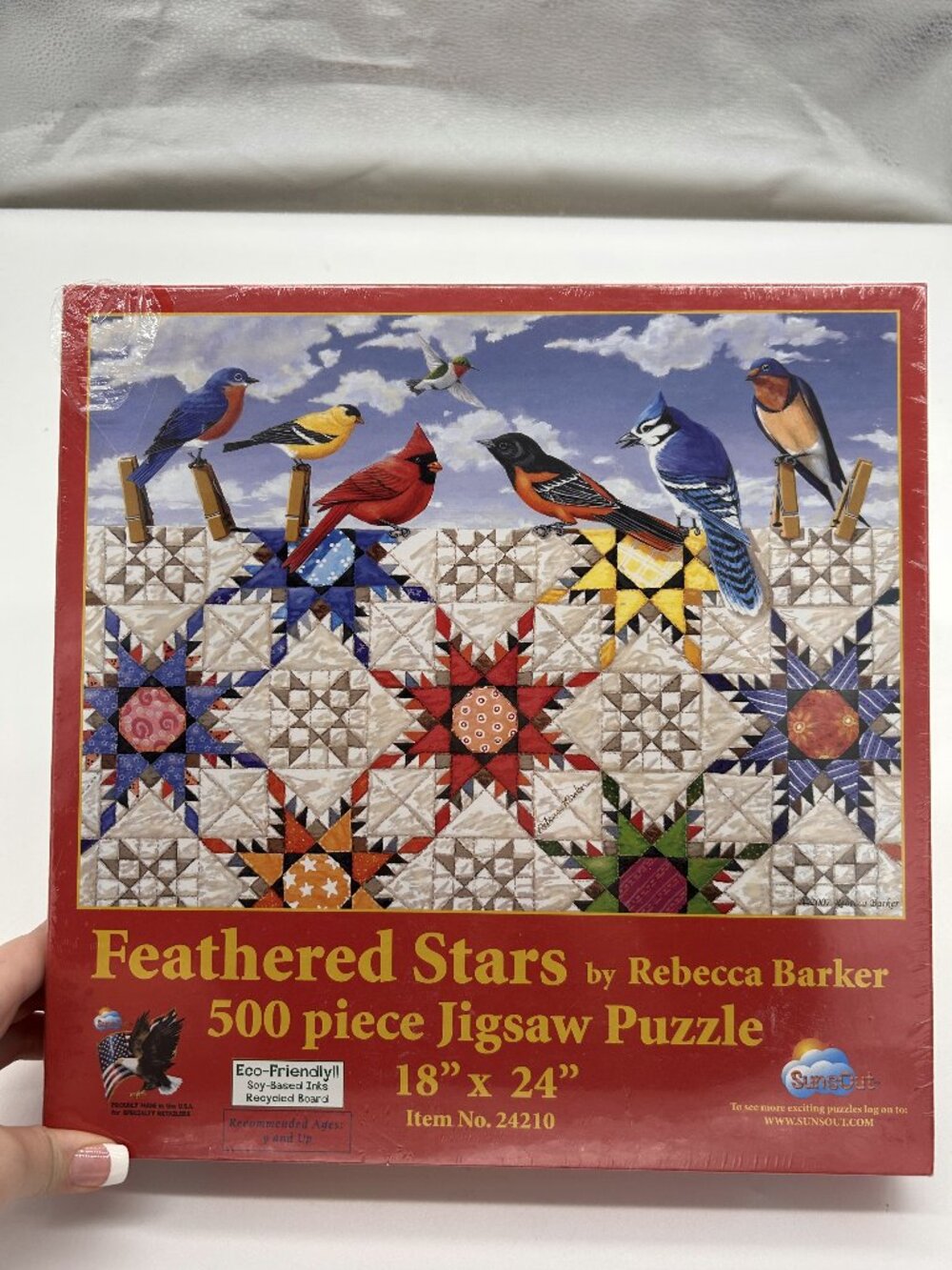 Feathered Stars Burds on a Quilt 500 Piece Jigsaw Puzzle - new in box